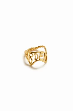Joalharia<Desigual Anel mensagem banho ouro Zalio