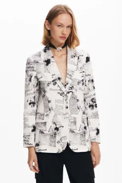 Casacões E Casacos<Desigual Blazer reto com texto e flores