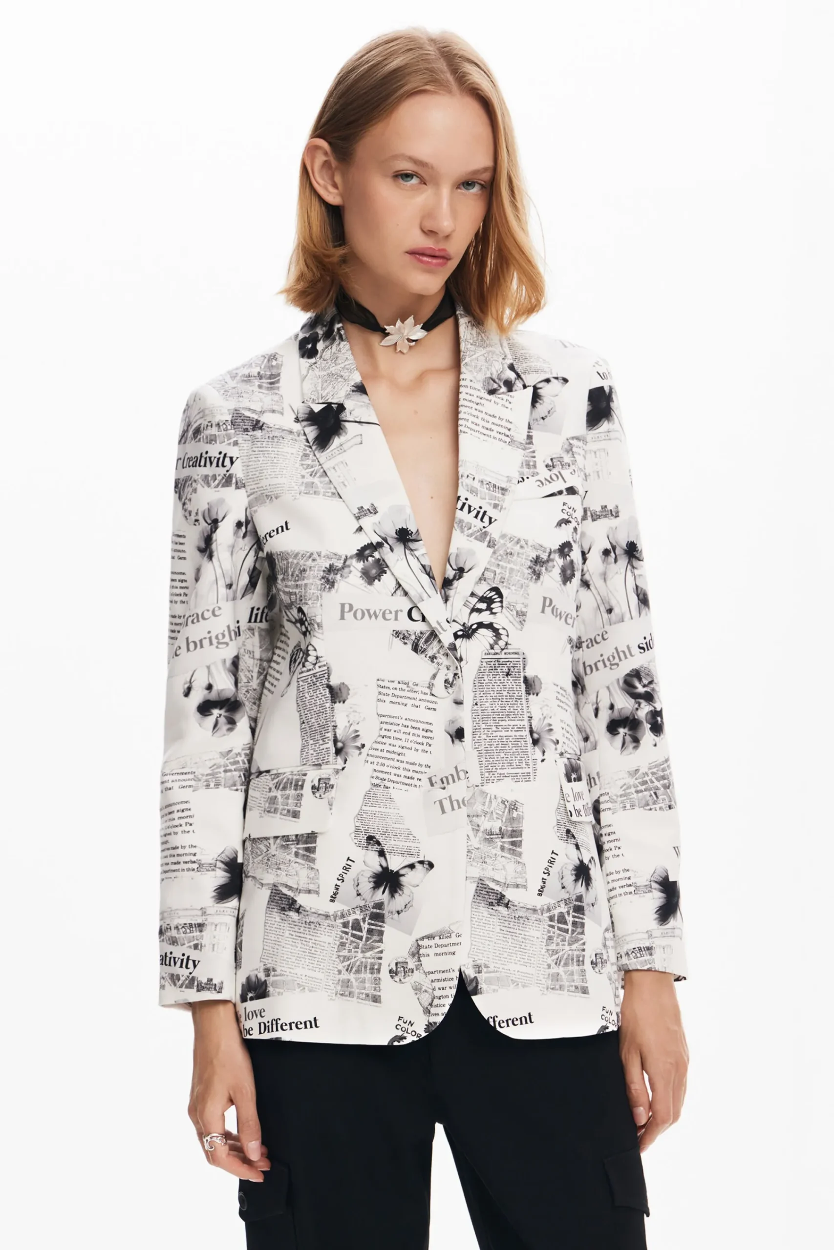 Casacões E Casacos<Desigual Blazer reto com texto e flores