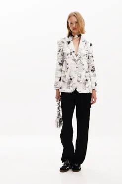 Casacões E Casacos<Desigual Blazer reto com texto e flores