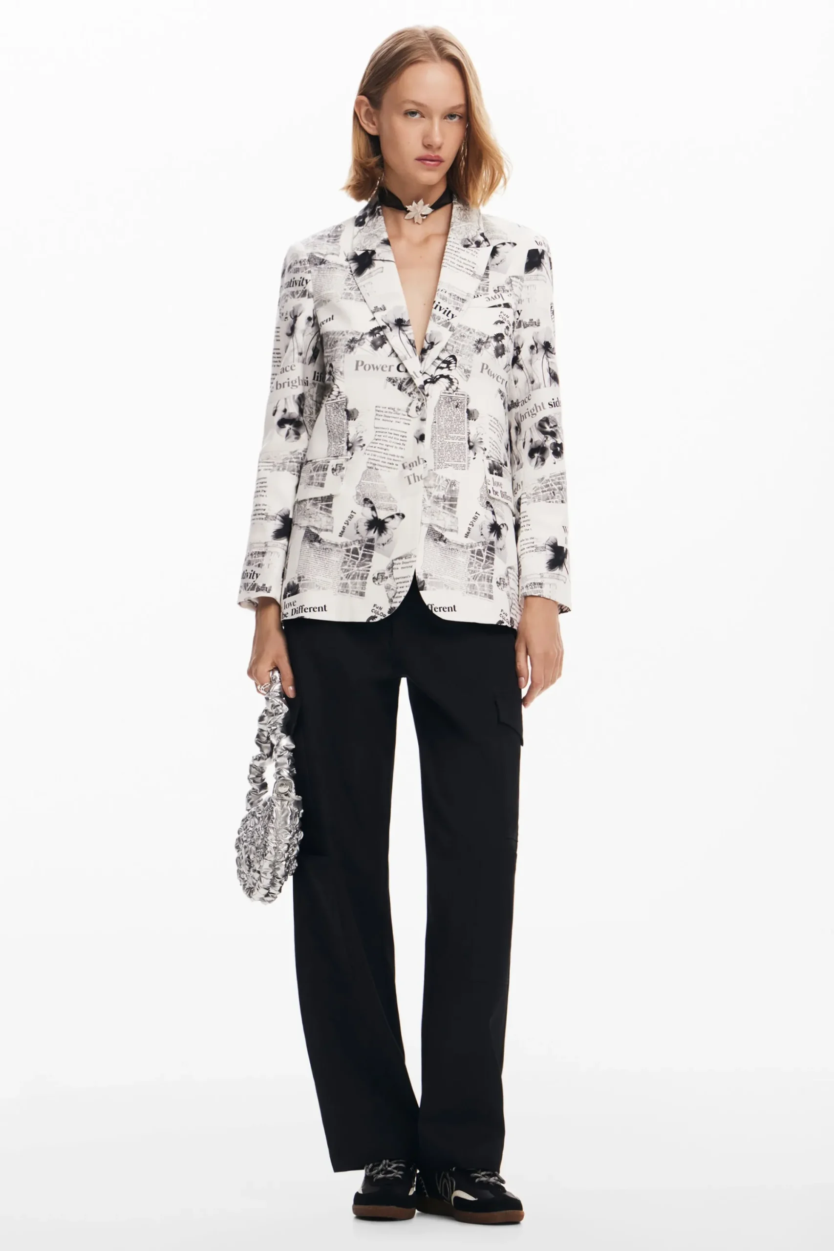 Casacões E Casacos<Desigual Blazer reto com texto e flores