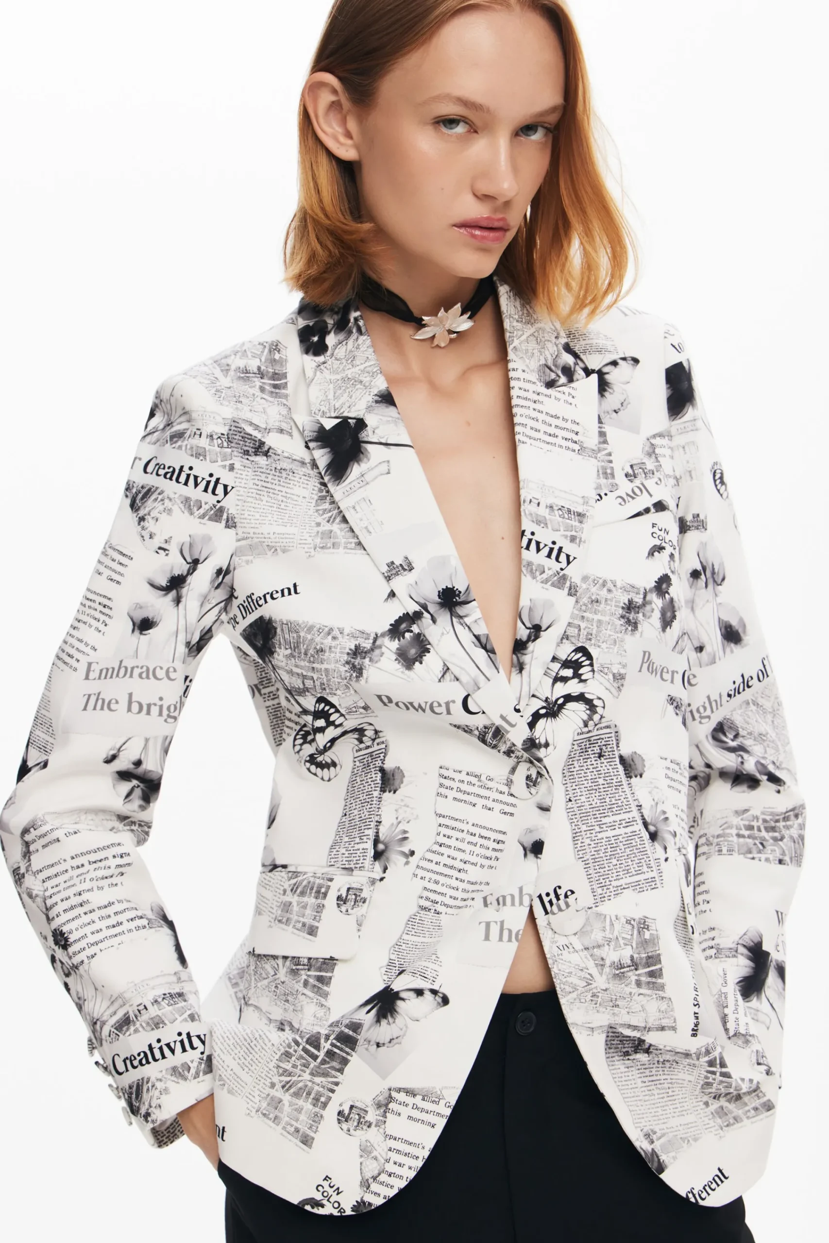 Casacões E Casacos<Desigual Blazer reto com texto e flores