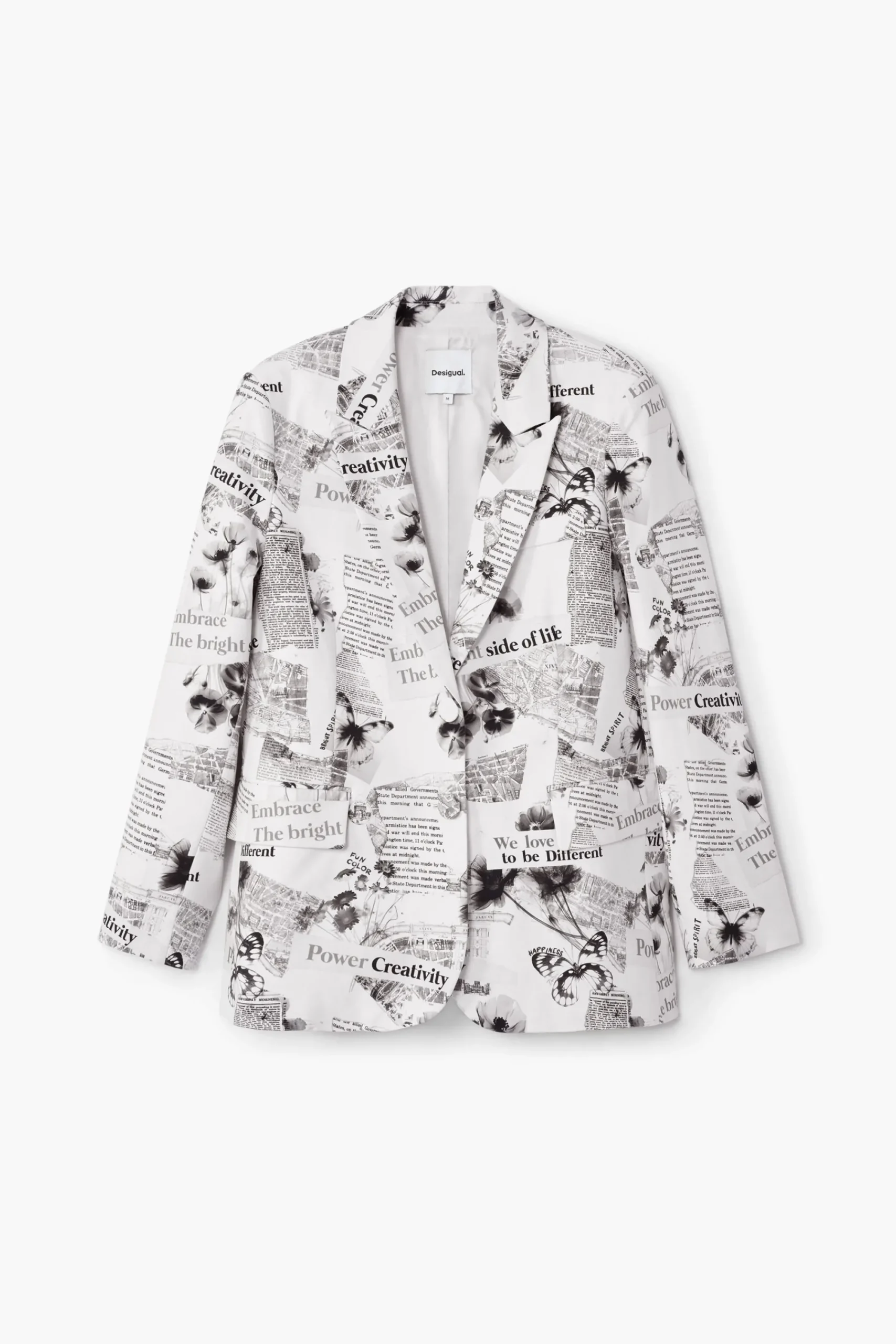 Casacões E Casacos<Desigual Blazer reto com texto e flores