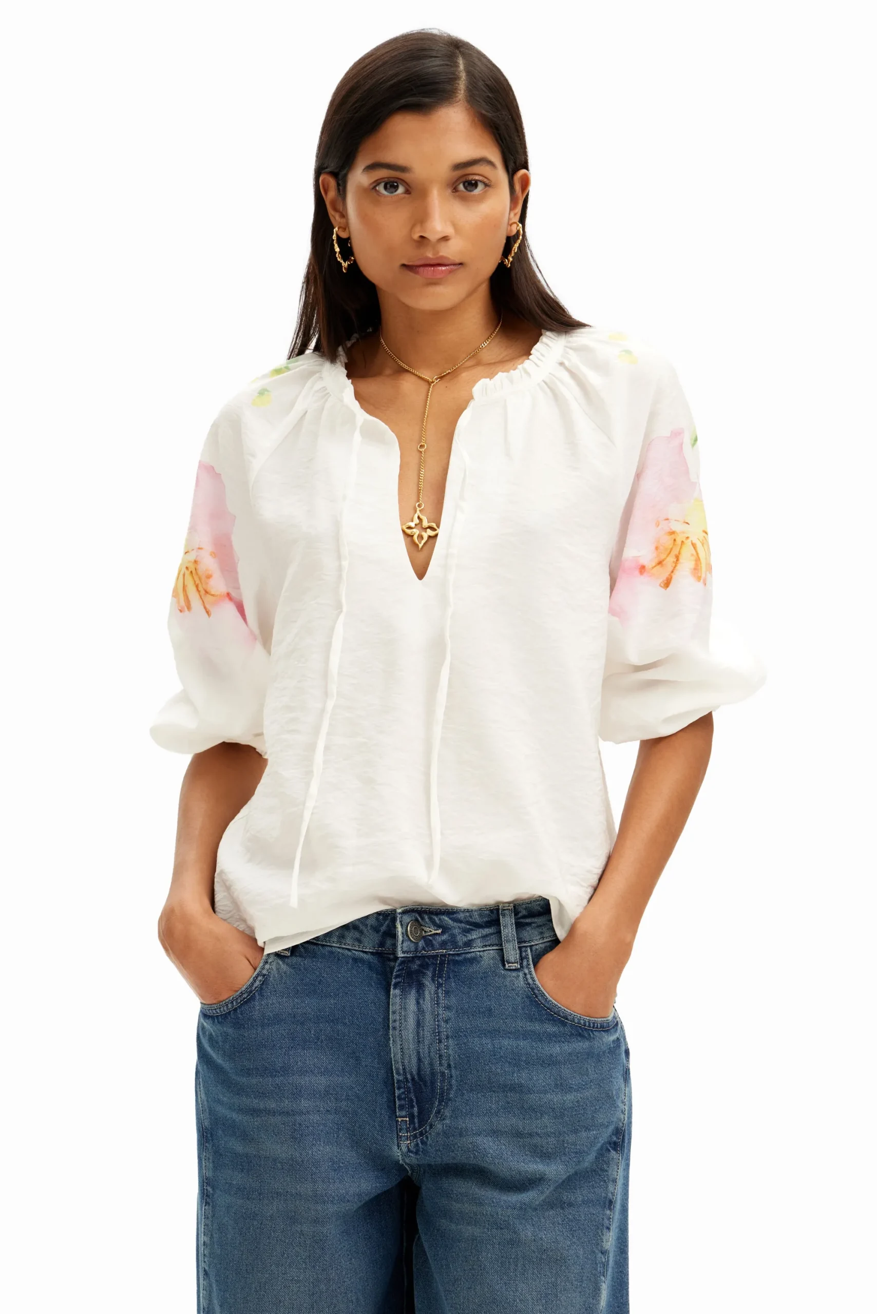 Camisas E Blusas<Desigual Blusa vaporosa com estampa de flores em aquarela.