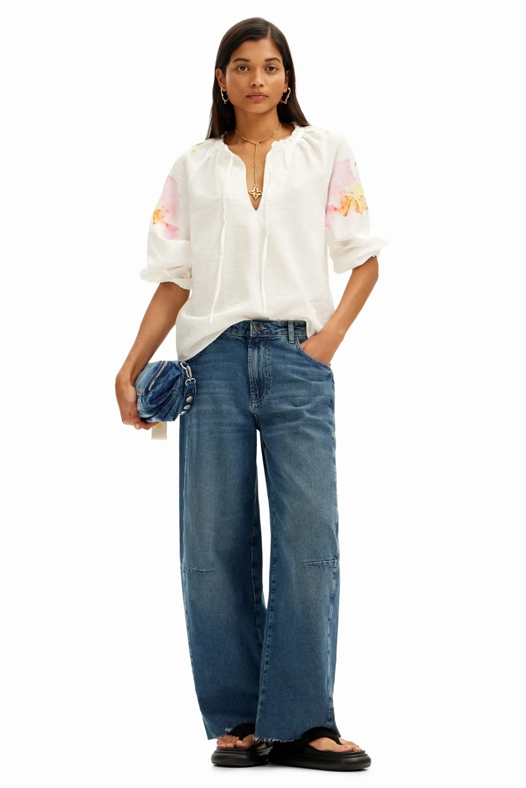 Camisas E Blusas<Desigual Blusa vaporosa com estampa de flores em aquarela.