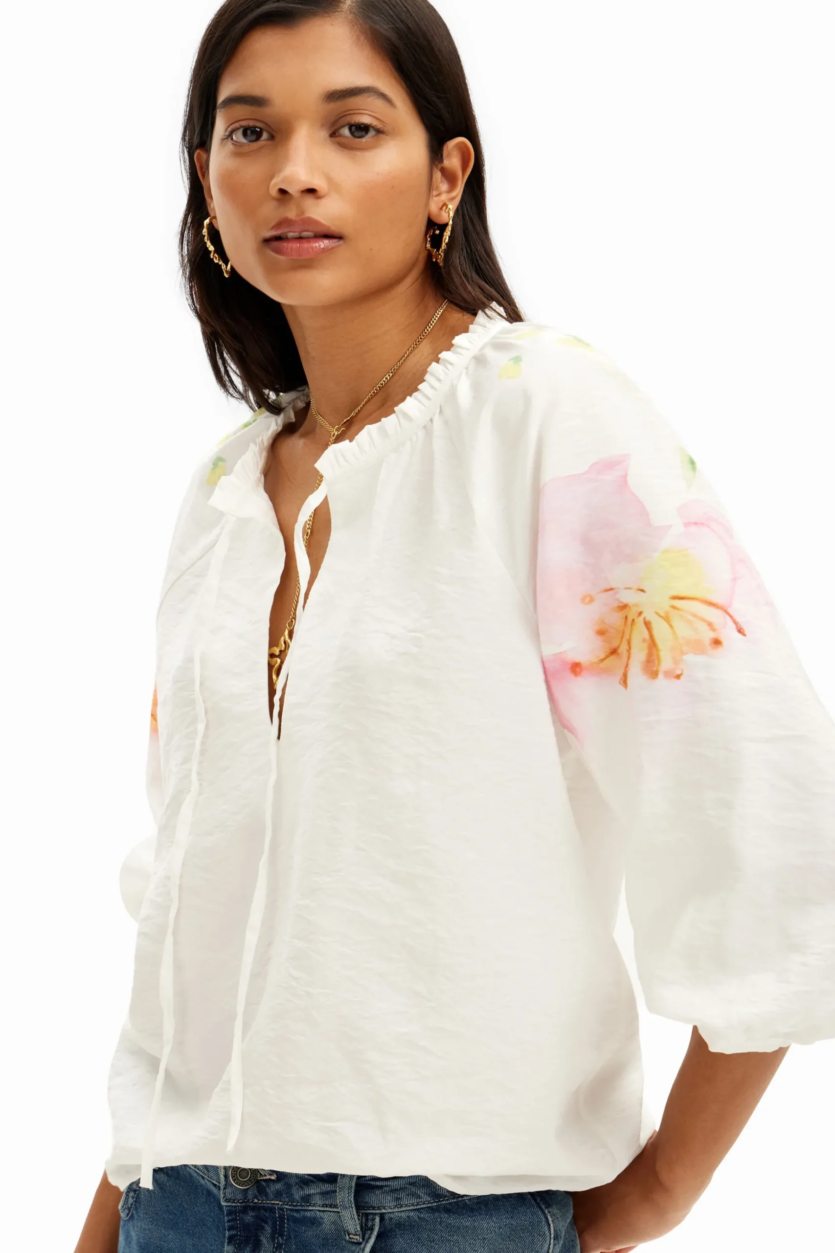 Camisas E Blusas<Desigual Blusa vaporosa com estampa de flores em aquarela.