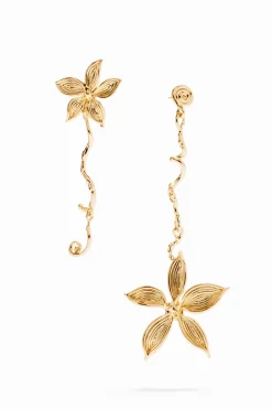 Joalharia<Desigual Brincos compridos assimétricos flor banho ouro Zalio
