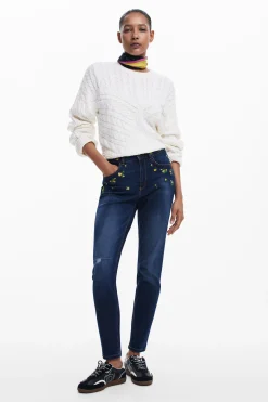 Jeans|Calças<Desigual Calça jeans com flores