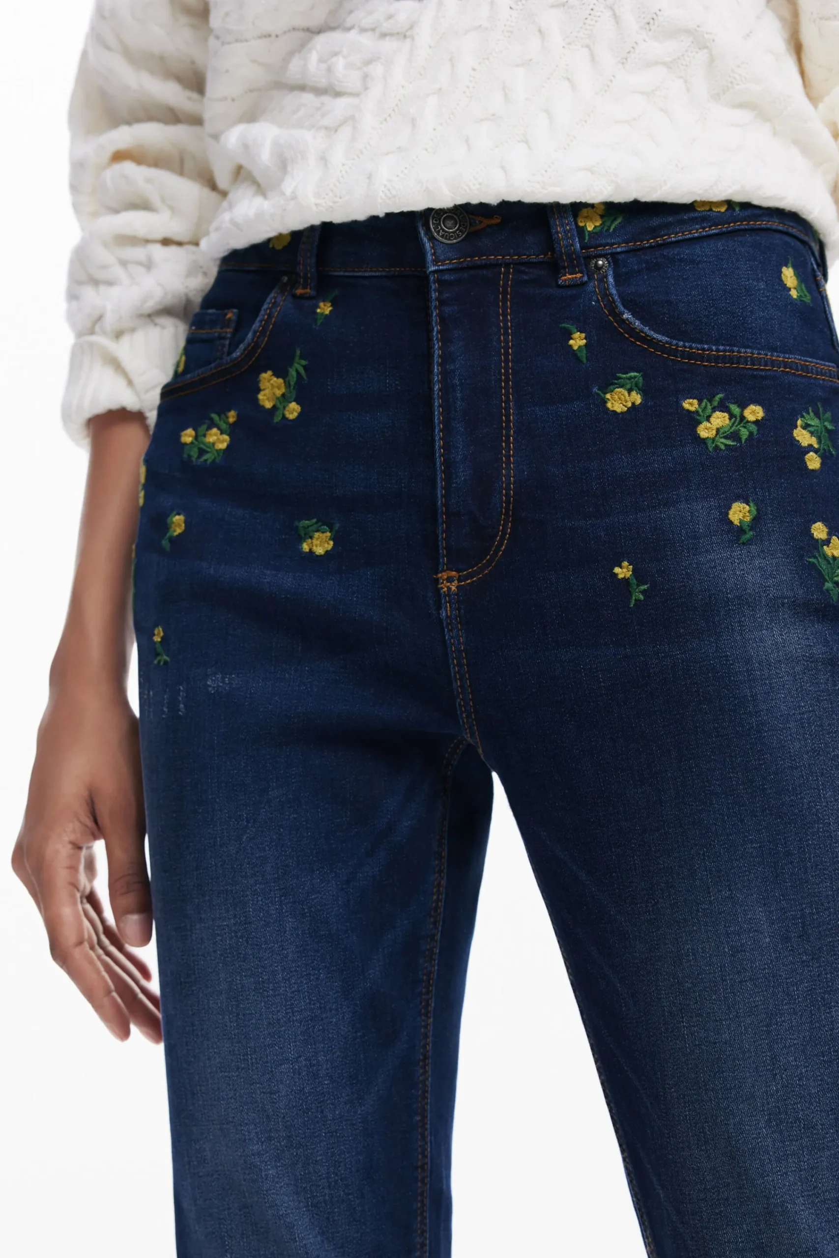 Jeans|Calças<Desigual Calça jeans com flores
