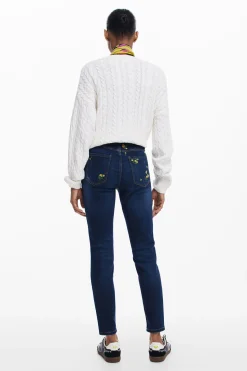 Jeans|Calças<Desigual Calça jeans com flores