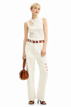 Jeans|Calças<Desigual Calça jeans cropped com bordas em losangos.