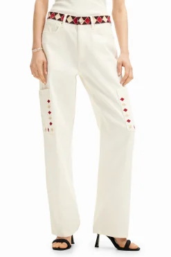 Jeans|Calças<Desigual Calça jeans cropped com bordas em losangos.