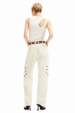 Jeans|Calças<Desigual Calça jeans cropped com bordas em losangos.