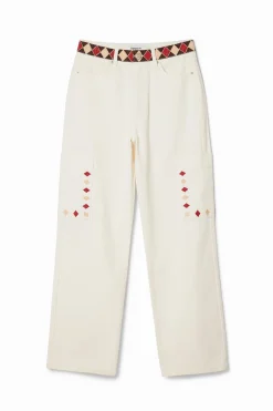 Jeans|Calças<Desigual Calça jeans cropped com bordas em losangos.