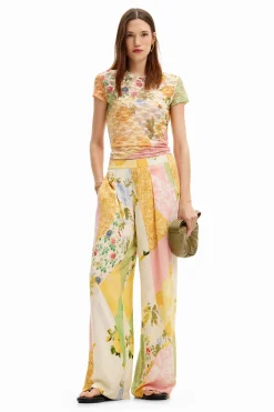 Calças<Desigual Calça palazzo com remendos