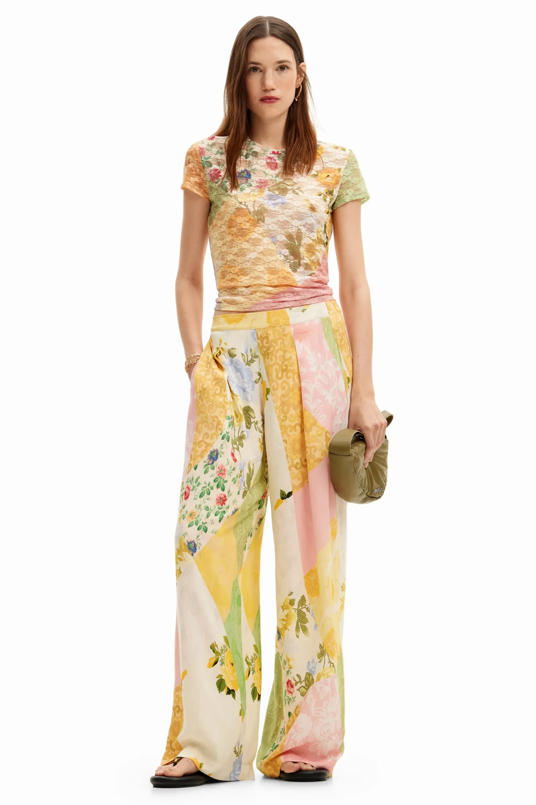Calças<Desigual Calça palazzo com remendos