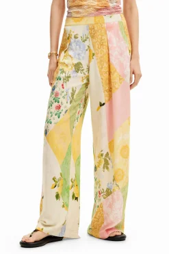 Calças<Desigual Calça palazzo com remendos