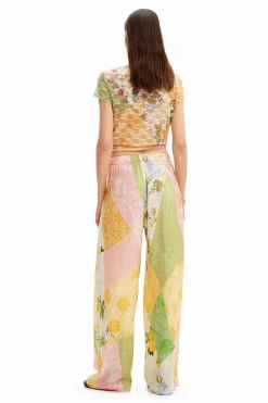 Calças<Desigual Calça palazzo com remendos