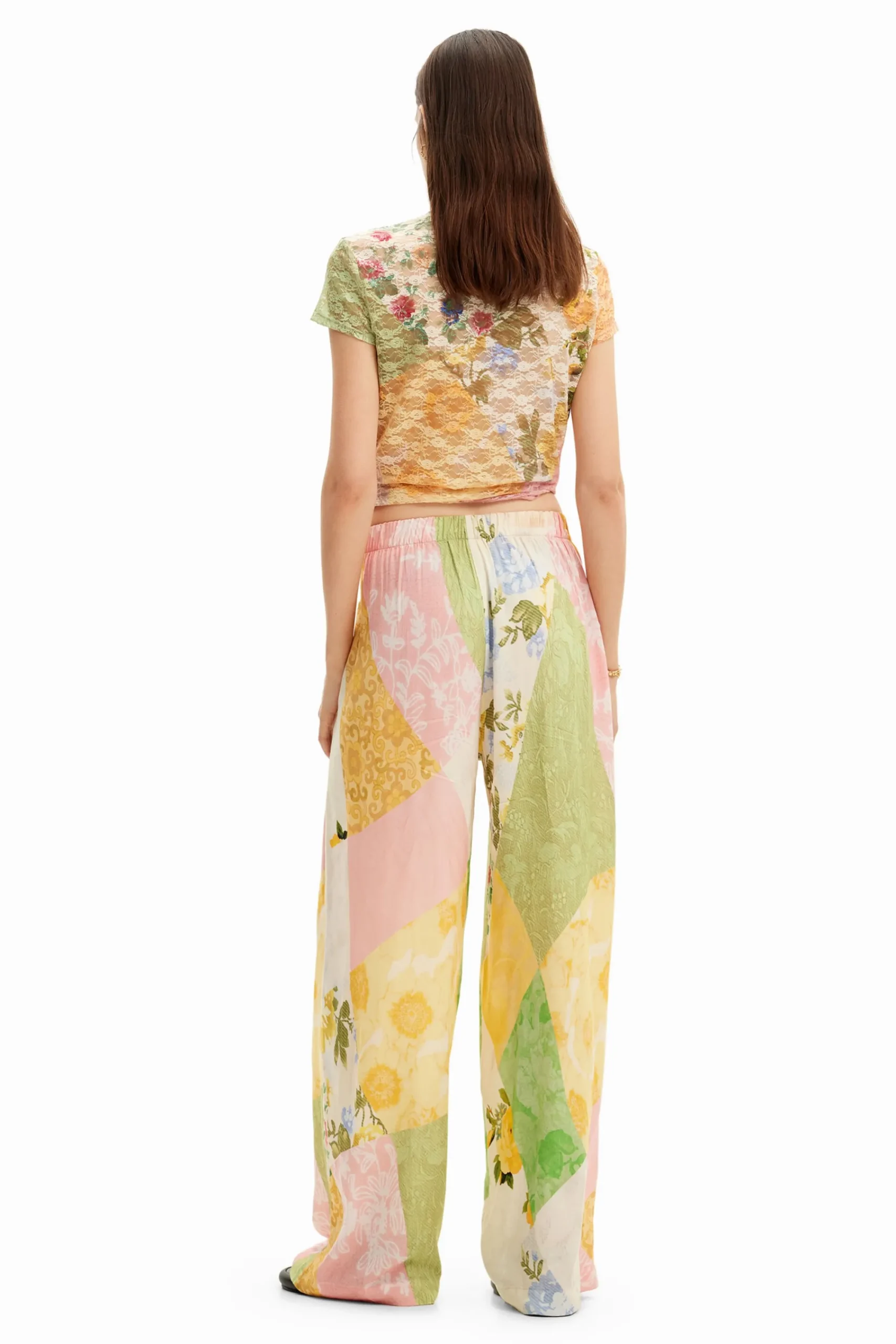 Calças<Desigual Calça palazzo com remendos