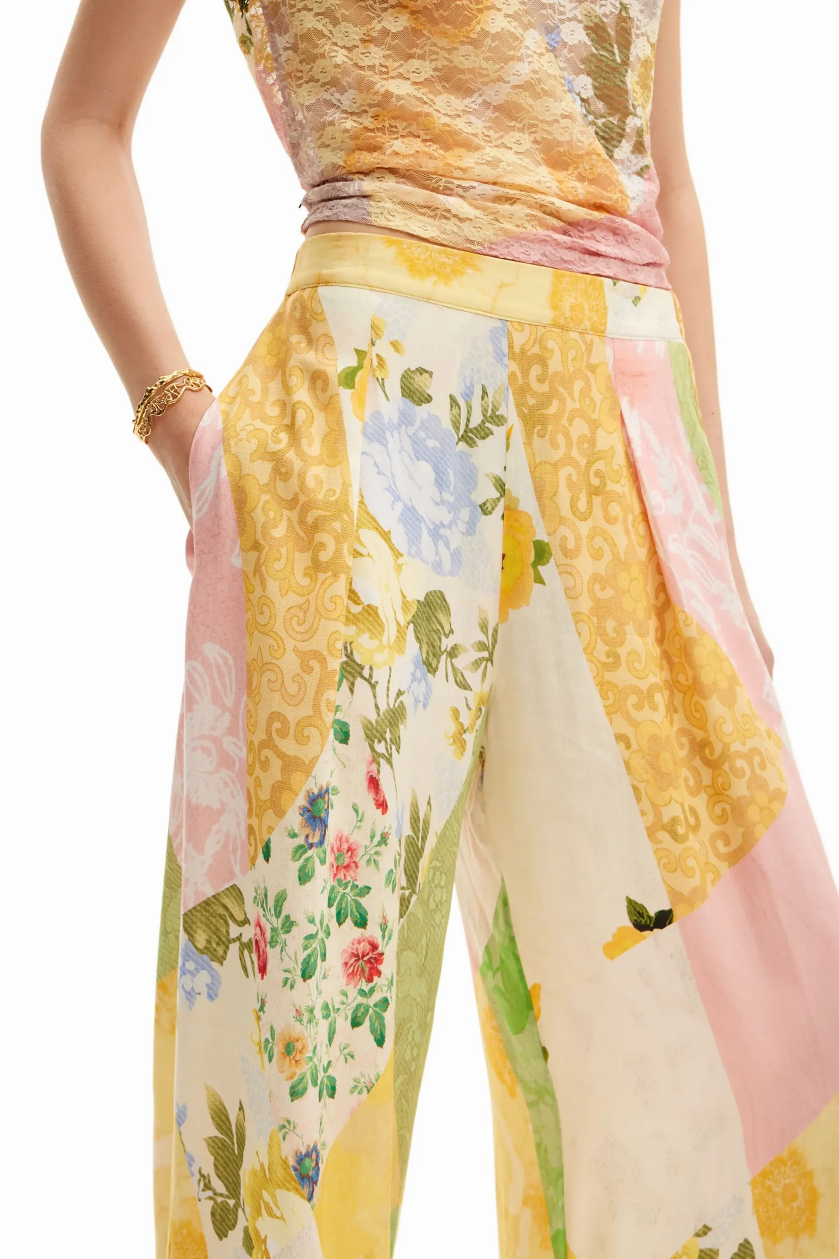 Calças<Desigual Calça palazzo com remendos