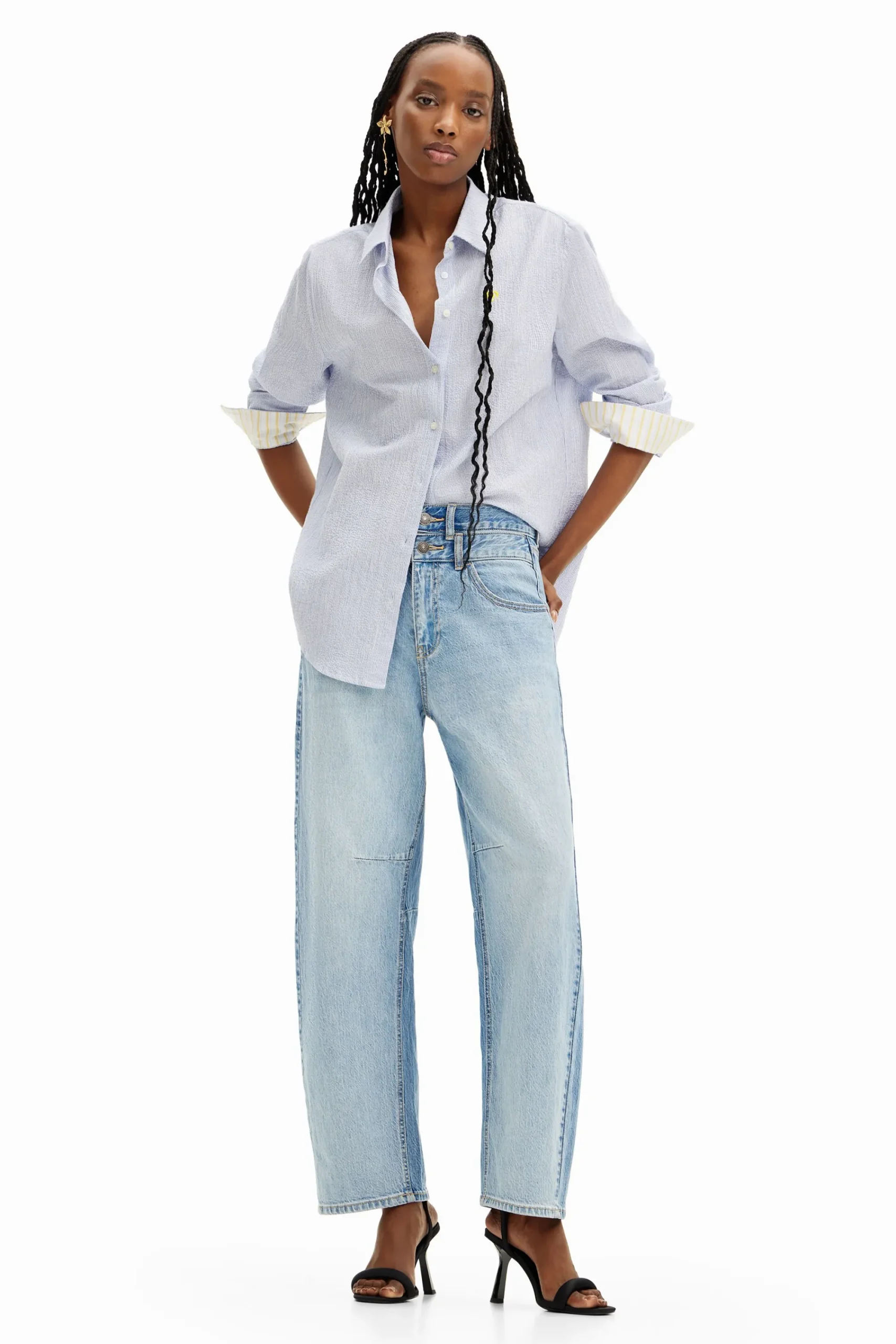Jeans|Calças<Desigual Calças de ganga Balloon cintura dupla