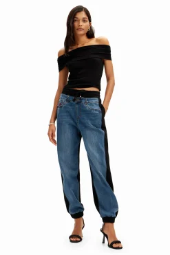Jeans|Calças<Desigual Calças de ganga jogger contraste