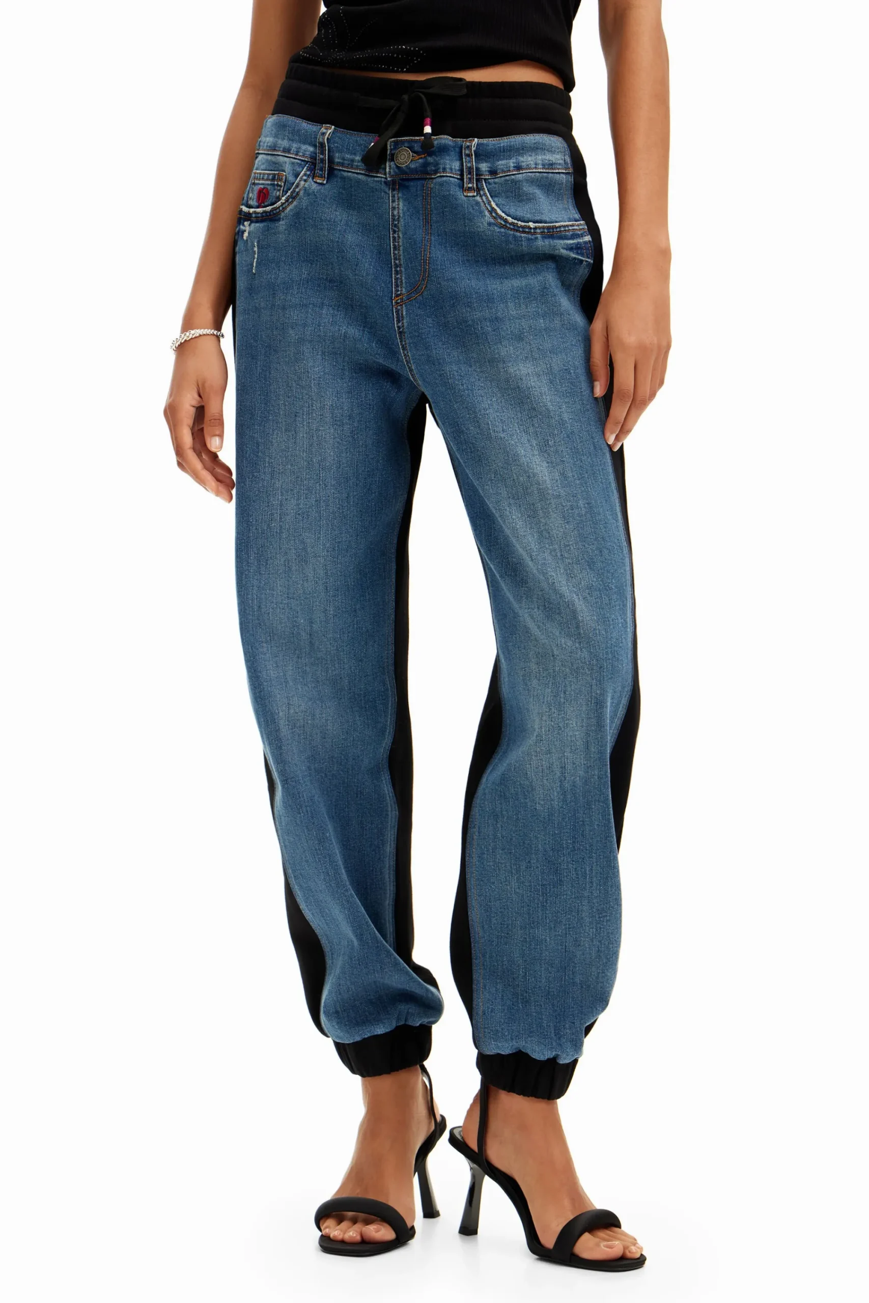Jeans|Calças<Desigual Calças de ganga jogger contraste