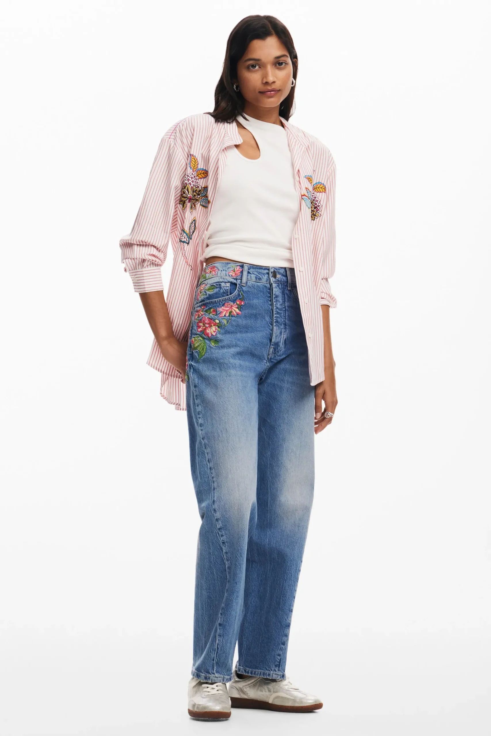 Jeans|Calças<Desigual Calças longas de denim com flores