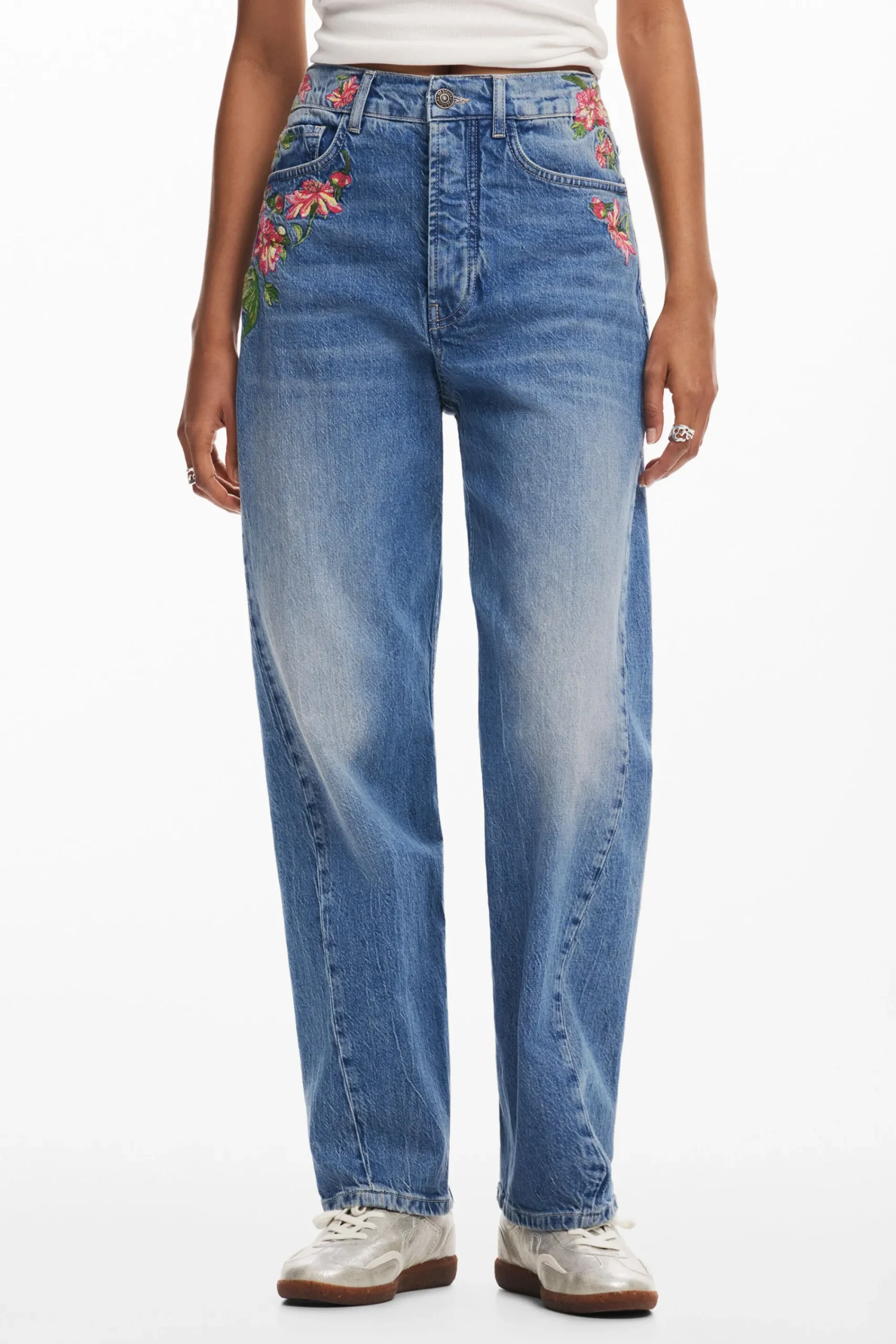 Jeans|Calças<Desigual Calças longas de denim com flores