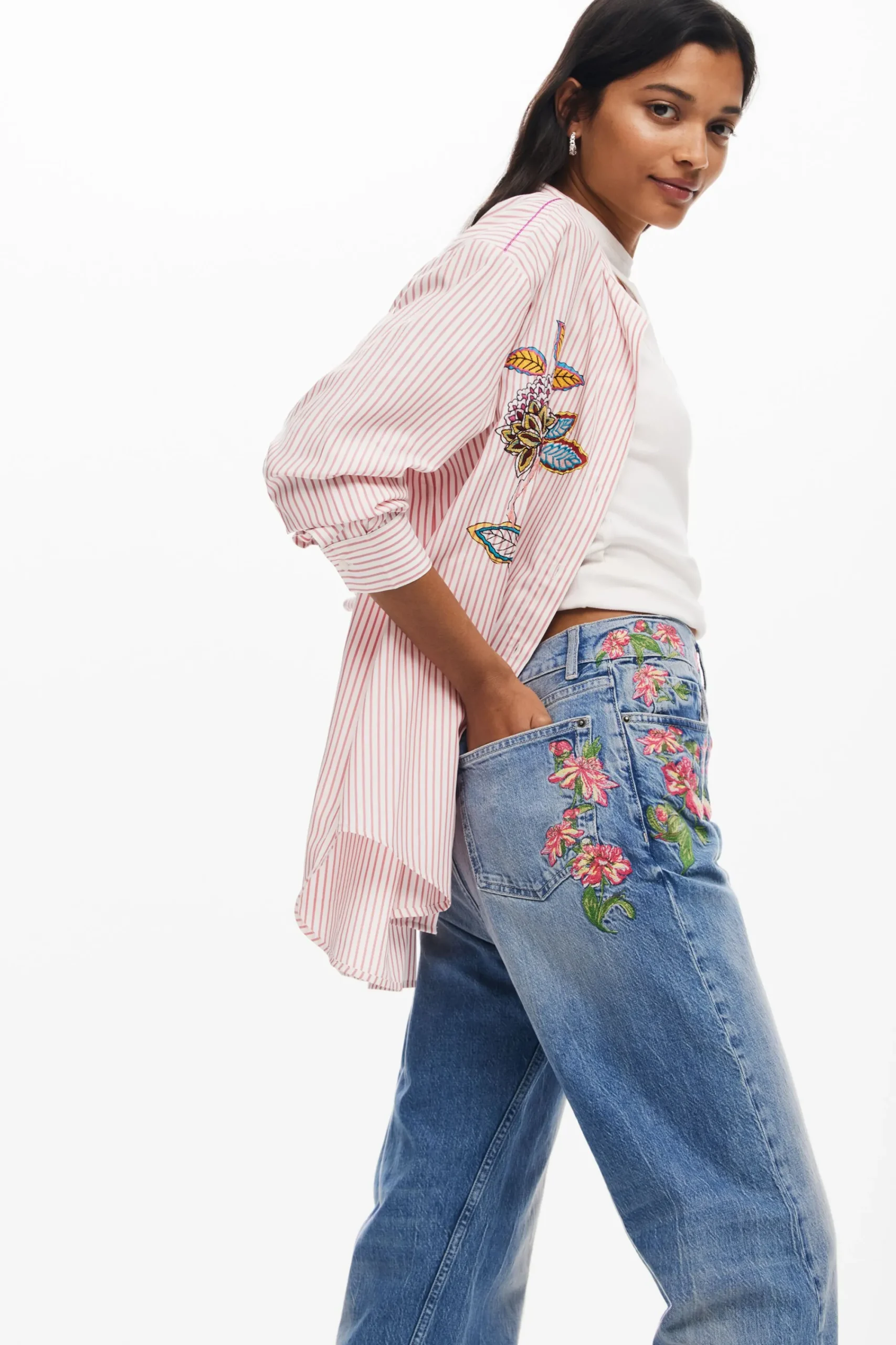 Jeans|Calças<Desigual Calças longas de denim com flores