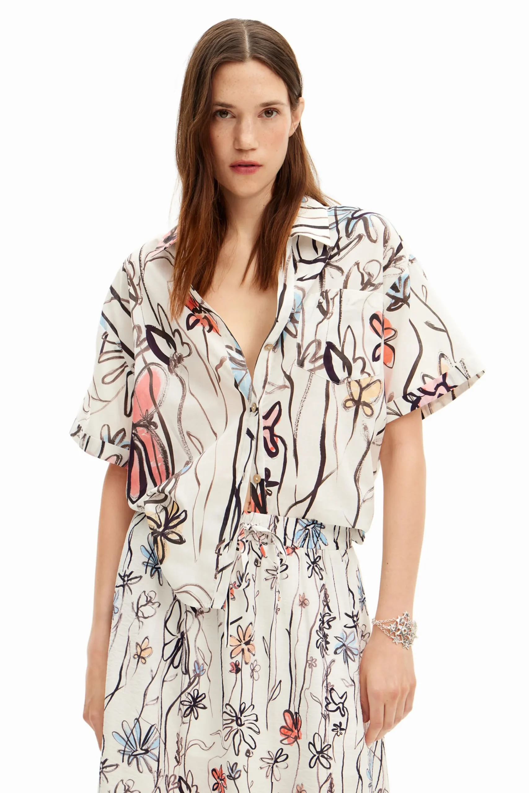 Camisas E Blusas<Desigual Camisa de flores ilustradas