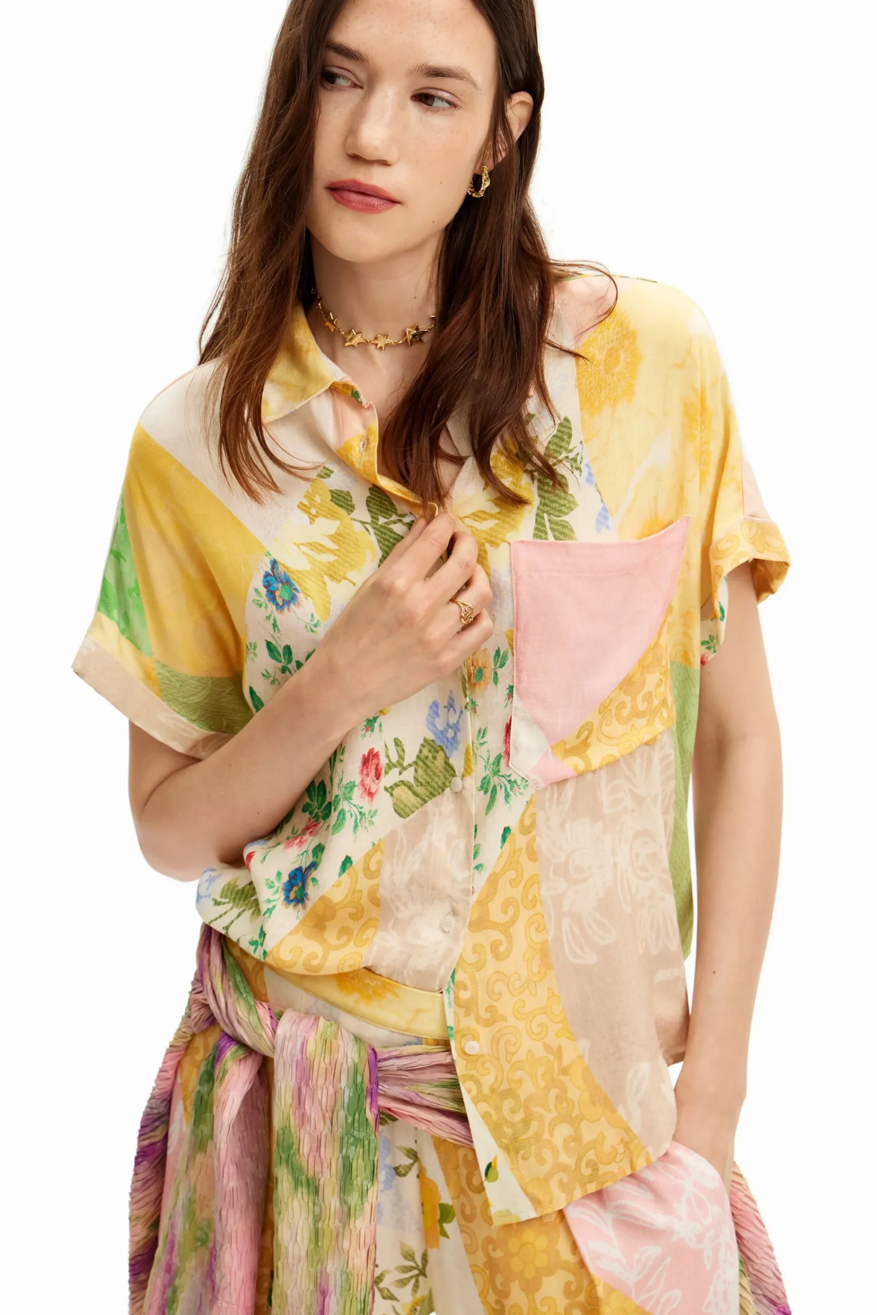 Camisas E Blusas<Desigual Camisa floral com patchwork