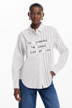 Camisas E Blusas<Desigual Camisa listrada com frase
