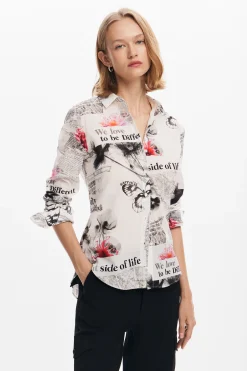 Camisas E Blusas<Desigual Camisa texto flores