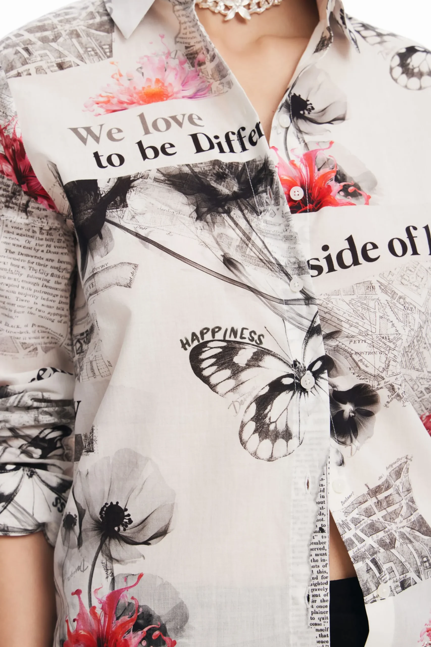 Camisas E Blusas<Desigual Camisa texto flores