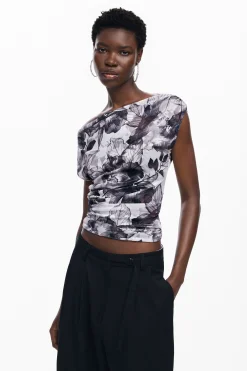Camisas E Blusas|T-shirts<Desigual Camiseta assimétrica com flores