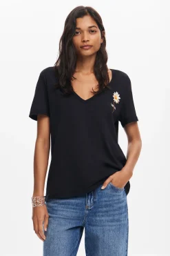 Camisas E Blusas|T-shirts<Desigual Camiseta com decote em V e estampa de flor