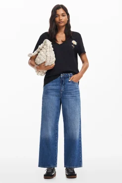Camisas E Blusas|T-shirts<Desigual Camiseta com decote em V e estampa de flor