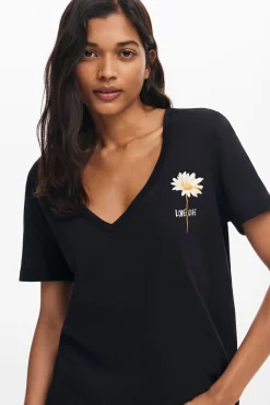 Camisas E Blusas|T-shirts<Desigual Camiseta com decote em V e estampa de flor