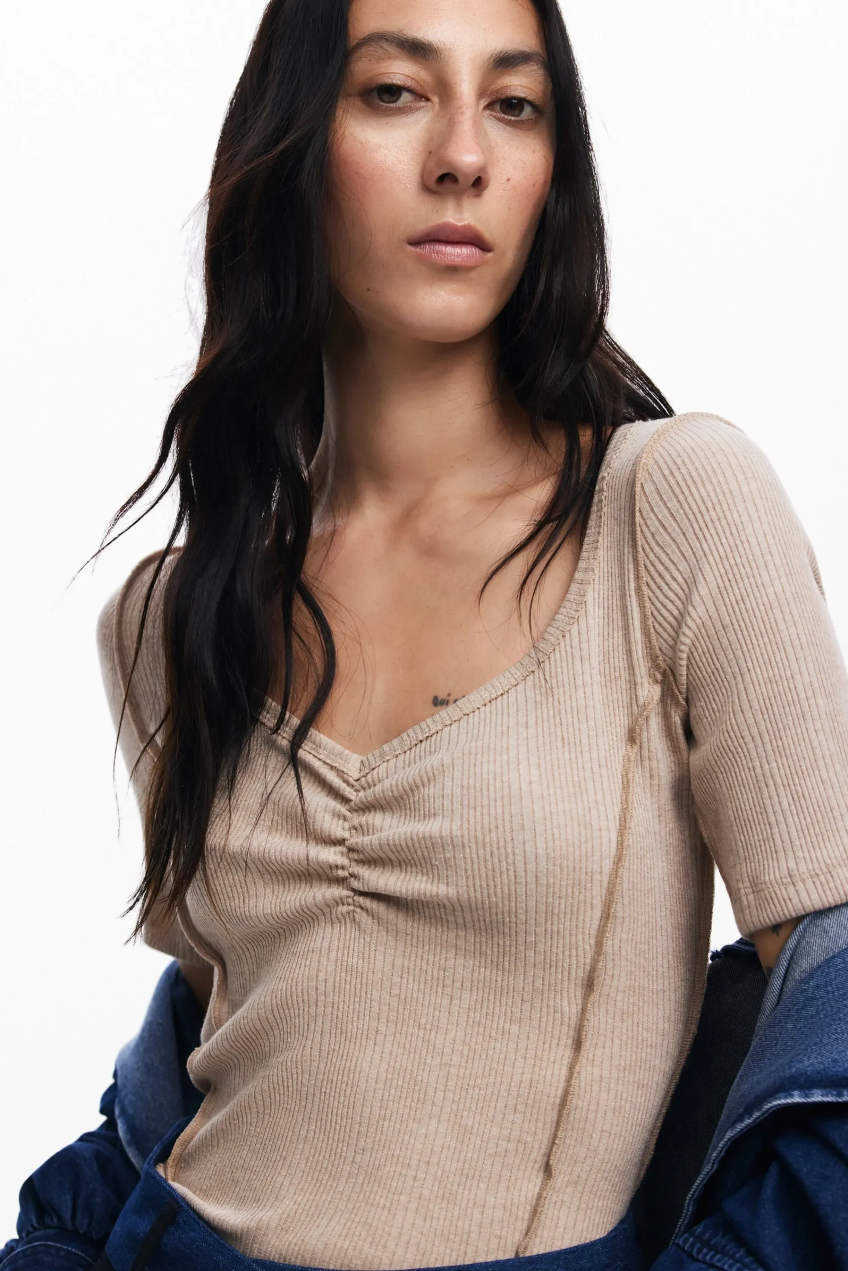 Camisas E Blusas|T-shirts<Desigual Camiseta com decote franzido