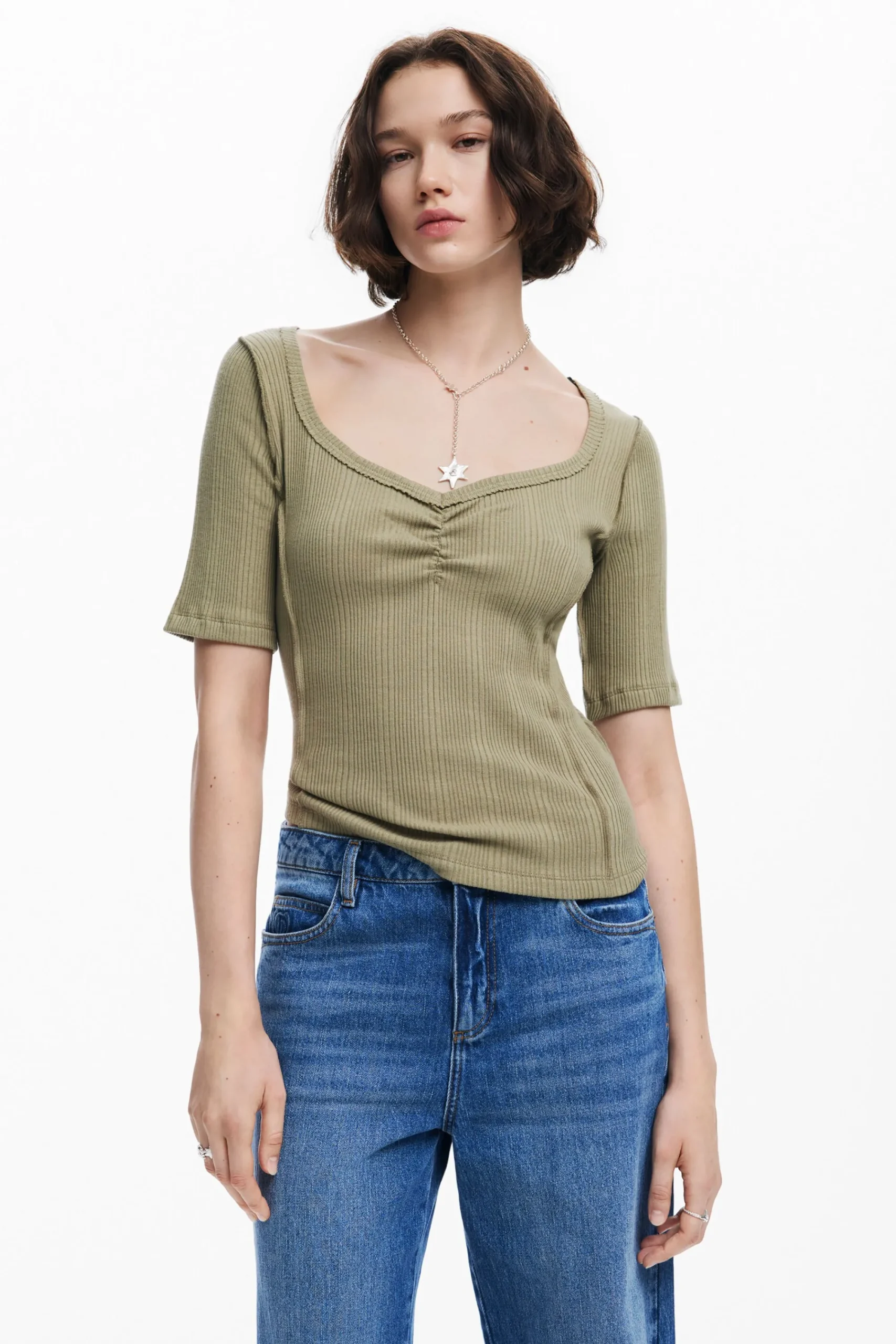 Camisas E Blusas|T-shirts<Desigual Camiseta com decote franzido