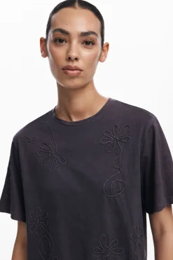 Camisas E Blusas|T-shirts<Desigual Camiseta com flores bordadas