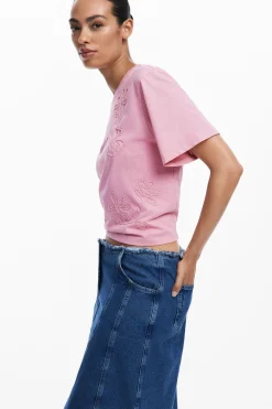 Camisas E Blusas|T-shirts<Desigual Camiseta com flores bordadas