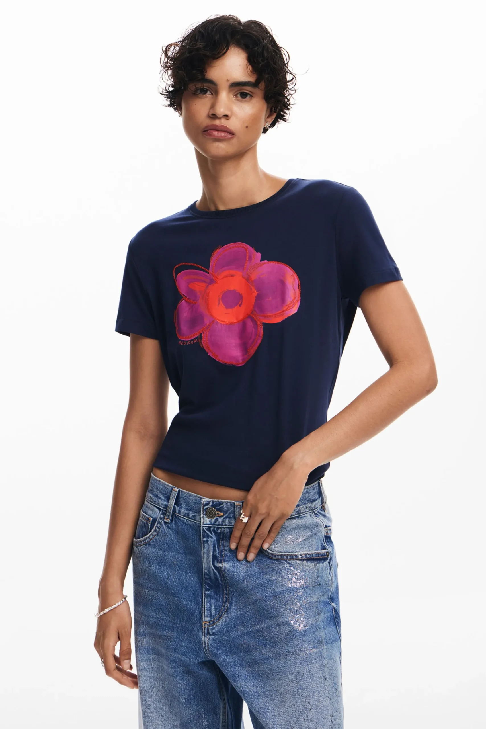 Camisas E Blusas|T-shirts<Desigual Camiseta com ilustração de flor