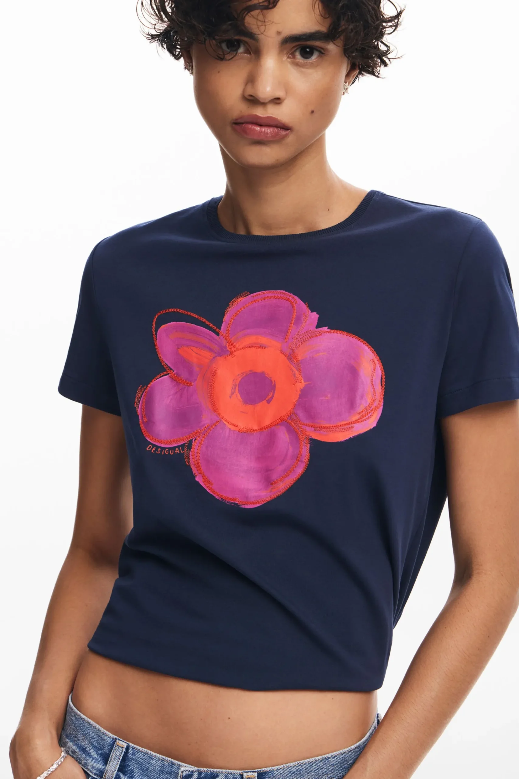 Camisas E Blusas|T-shirts<Desigual Camiseta com ilustração de flor