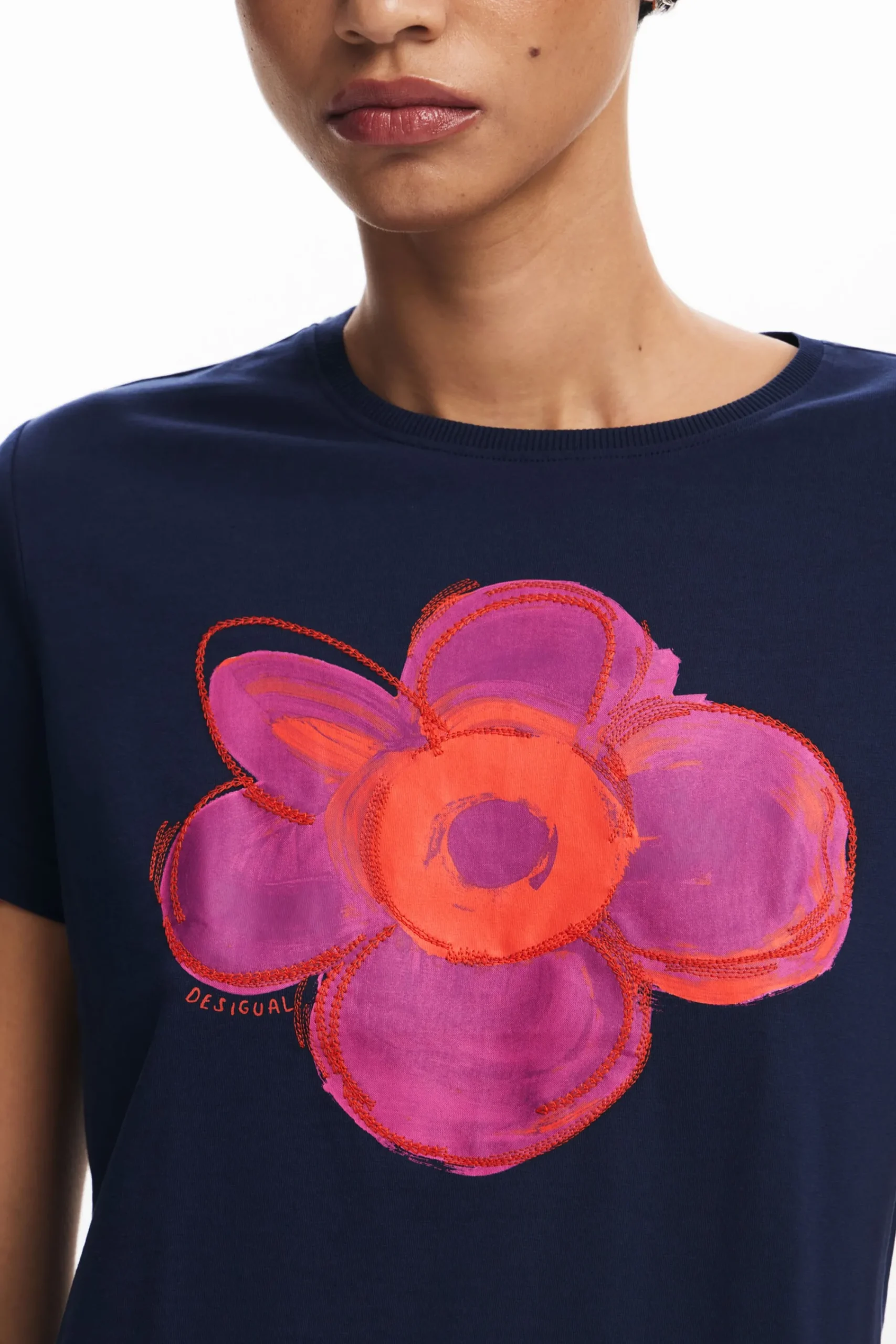 Camisas E Blusas|T-shirts<Desigual Camiseta com ilustração de flor