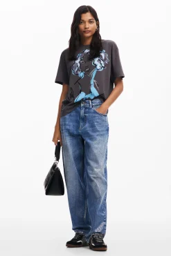 Camisas E Blusas|T-shirts<Desigual Camiseta com ilustração de rosto