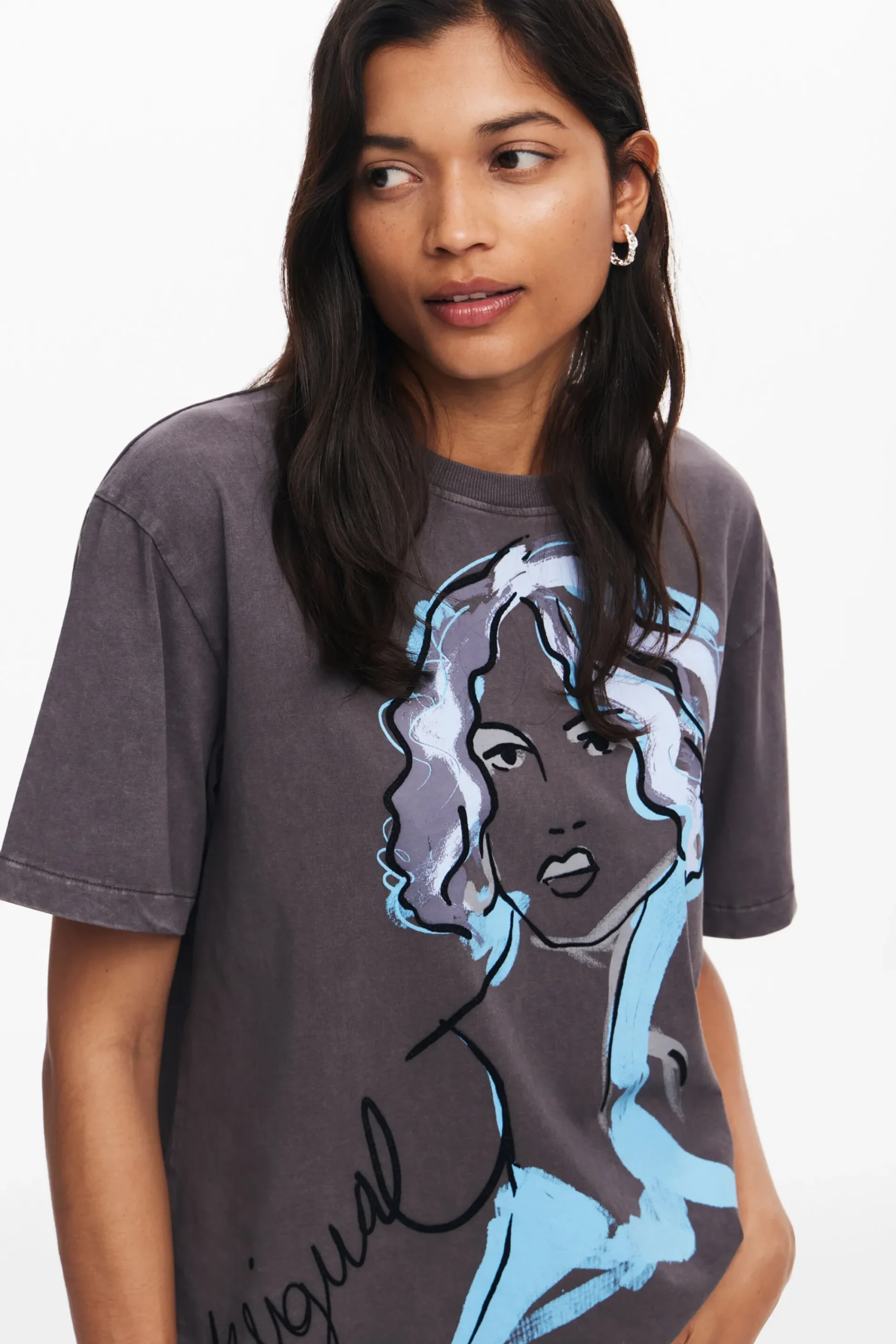 Camisas E Blusas|T-shirts<Desigual Camiseta com ilustração de rosto