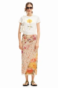 Camisas E Blusas|T-shirts<Desigual Camiseta com ilustração de flor