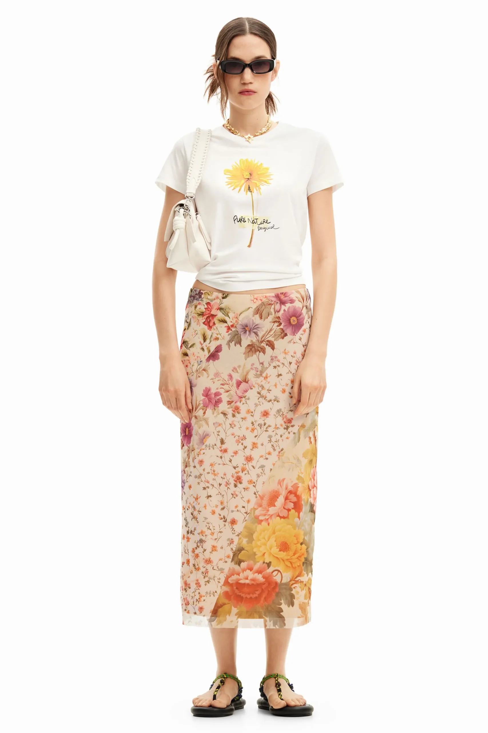 Camisas E Blusas|T-shirts<Desigual Camiseta com ilustração de flor
